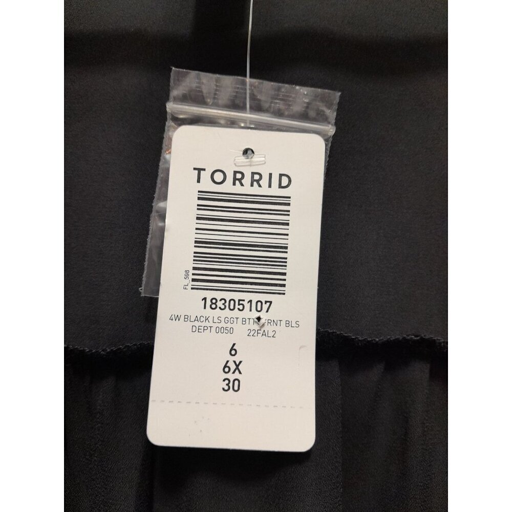 New Torrid Georgette Pintuck Button-Front Flowy Lightweight Blouse Black Size 6 - Picture 7 of 8